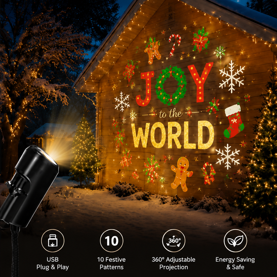 ✨Plug-&-Play HD Christmas Projector – 10 Festive Scenes