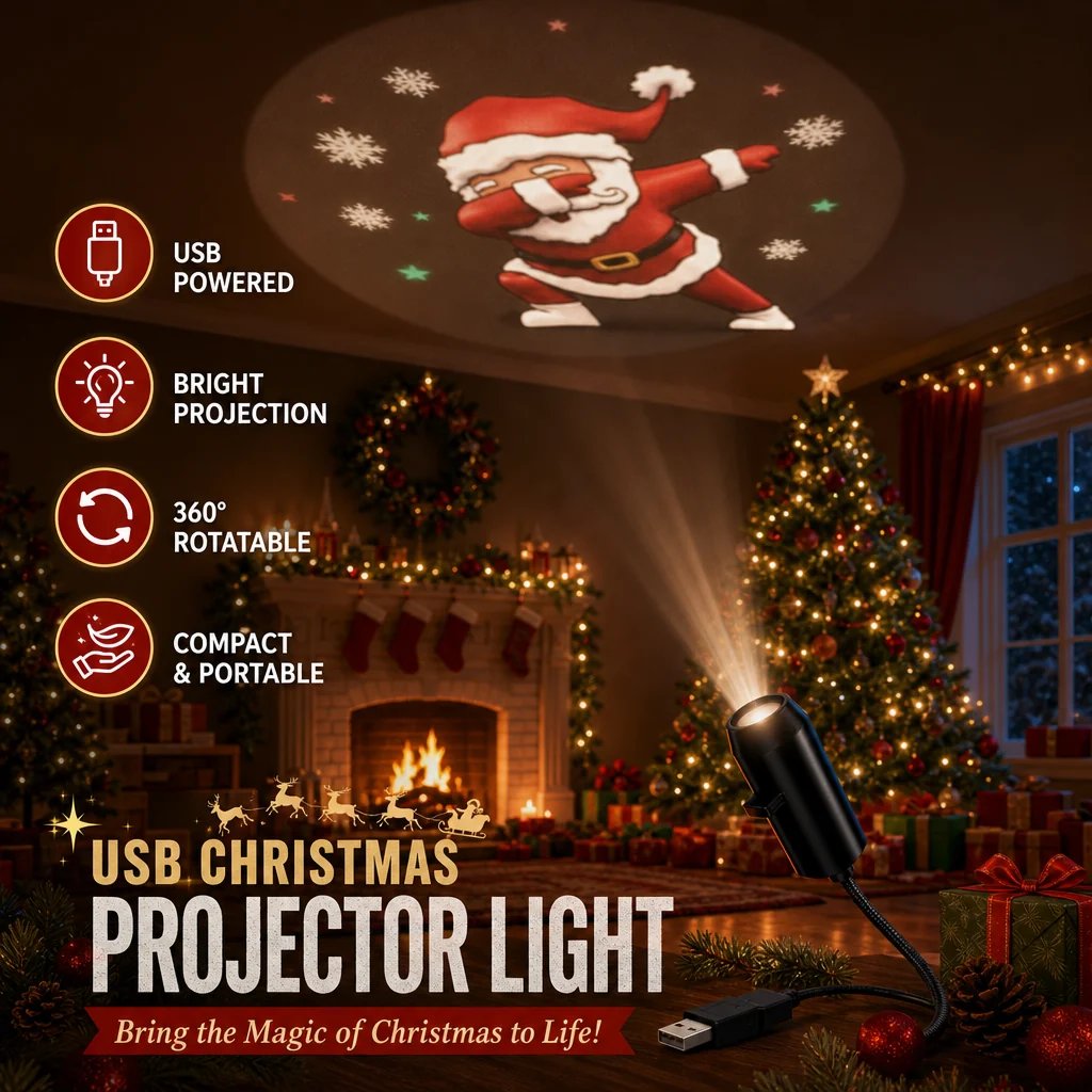 ✨Plug-&-Play HD Christmas Projector –  10 Festive Scenes