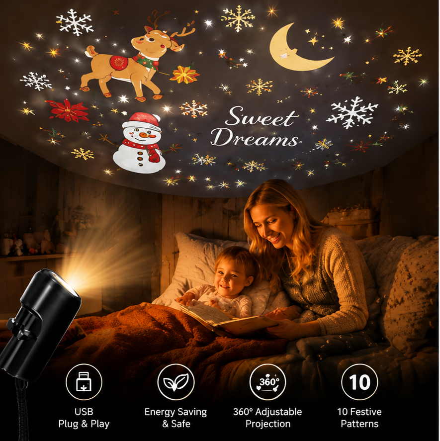 ✨Plug-&-Play HD Christmas Projector –  10 Festive Scenes
