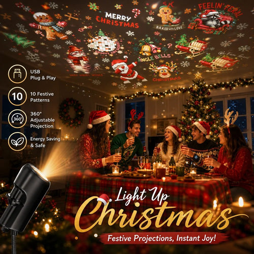 ✨Plug-&-Play HD Christmas Projector –  10 Festive Scenes